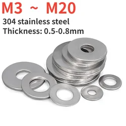 M3 M4 M5 M6 M8M10M12M14M16M18M20 304 Stainless Steel Flat Washer Circular Enlarged And Thickened Metal Washer Thickness0.5-0.8mm