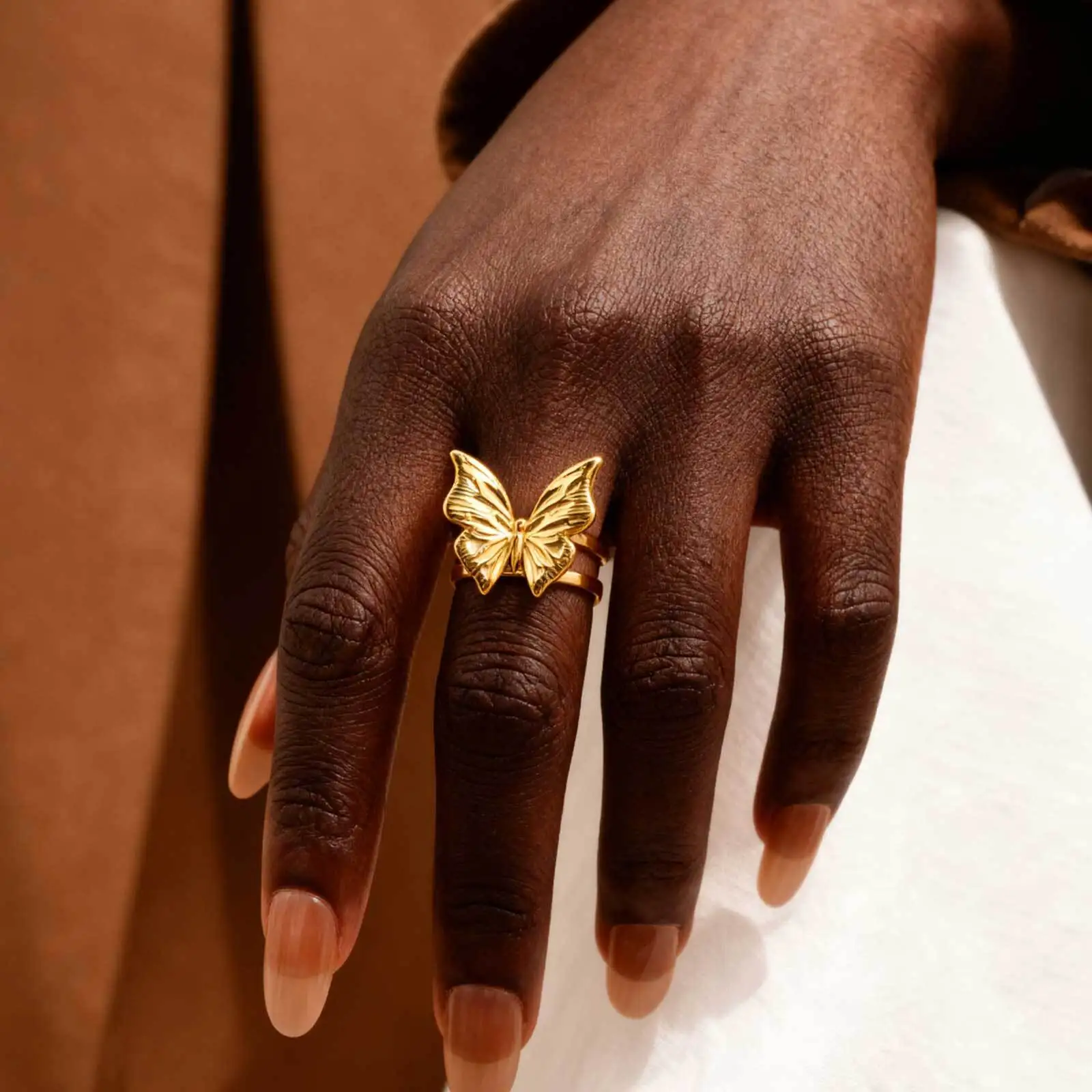 

Butterfly Open Ring, Stacking Ring for Women, Minimalist Aesthetic Stainless Steel Waterproof 18K PVD Plated Jewelry