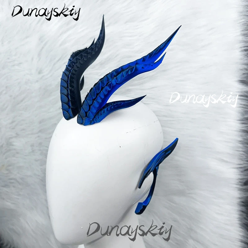 Nezha 2 Aorun التنين ملك البحر الغربي تأثيري حلي مجموعة القرن الأذن اكسسوارات ثلاثية الأبعاد PLA المعادن الأزرق مخصص الزي