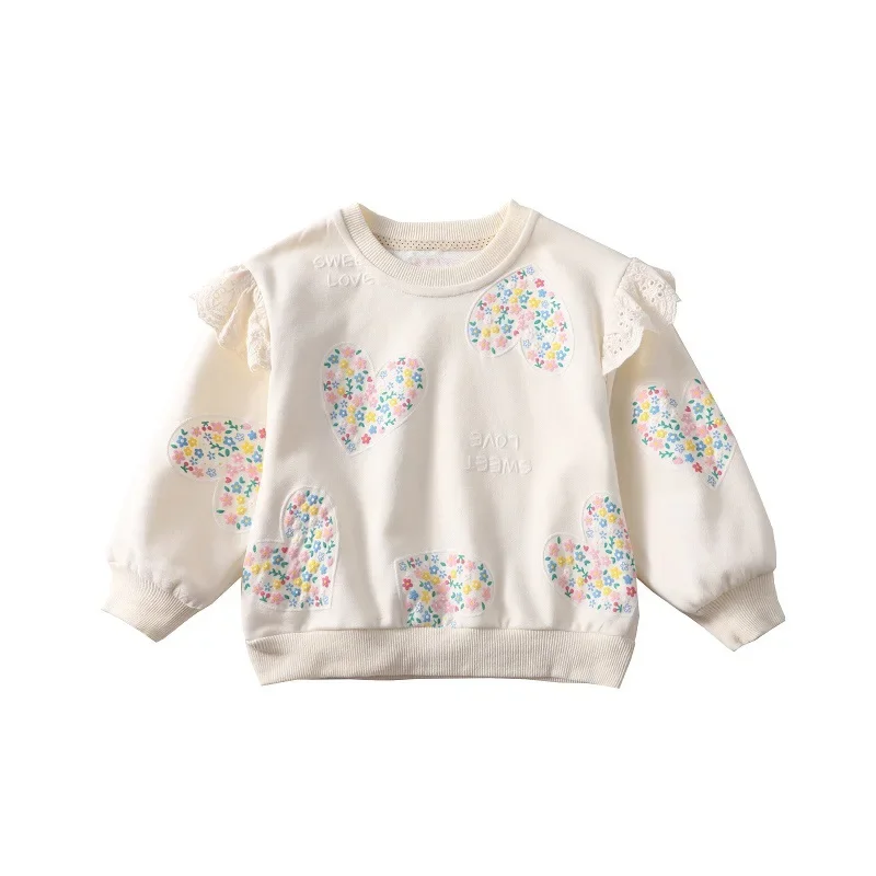 1-8years Floral Love Hoodie Cute Baby Long Sleeved T-shirt Children Clothes Tops girl's Sweatshirt Kids O-neck Pullover Blouse image 5
