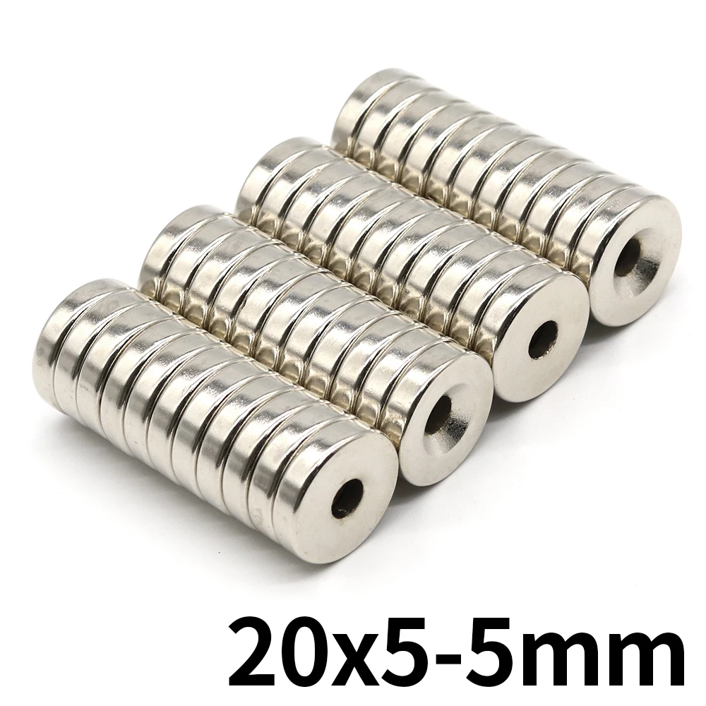 1/2/5 Pcs 20x5-5 Neodymium Magnet 20mm X 5mm Hole 5mm NdFeB N35 Round Super Powerful Strong Permanent Magnetic Imanes Disc