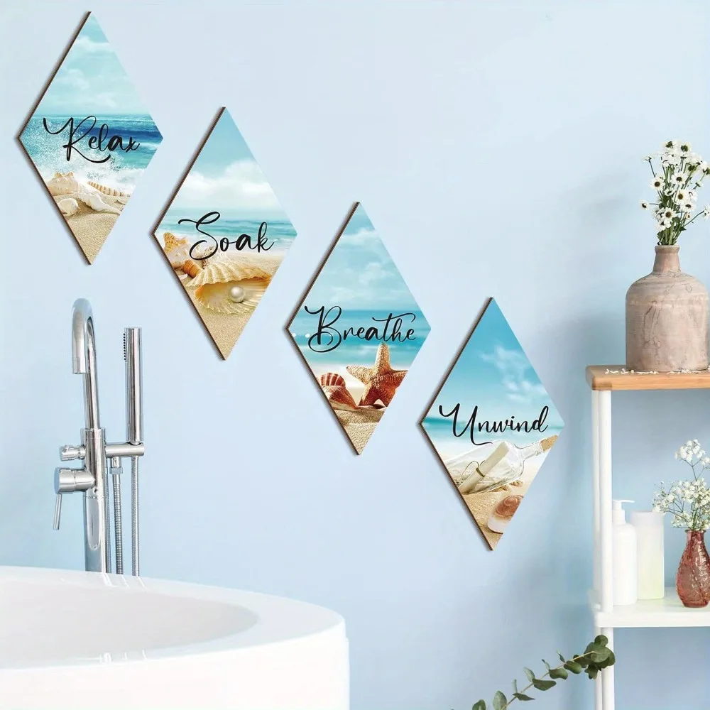 

4pcs Creative Wooden Summer Ocean Wall Ornaments Shell Funny Beach Hanging Signs Wall Art Ocean Animal Ornaments Hawaiian