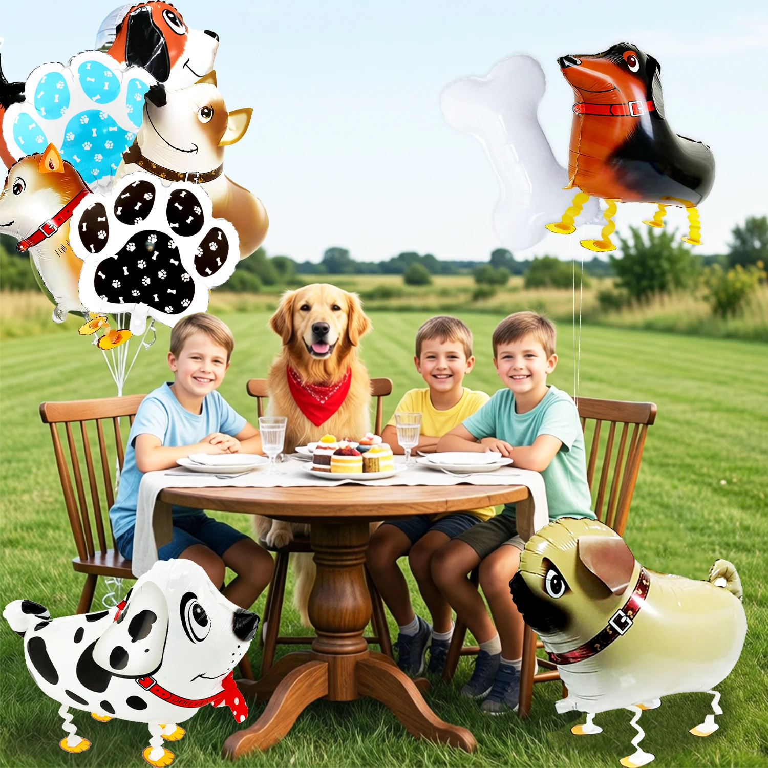 9 Pcs Dog Birthday Foil Balloons Set-Puppy Walking Balloons Dog Bones Balloon&Dog Paw Balloon for Dog Birthday Party Decorations