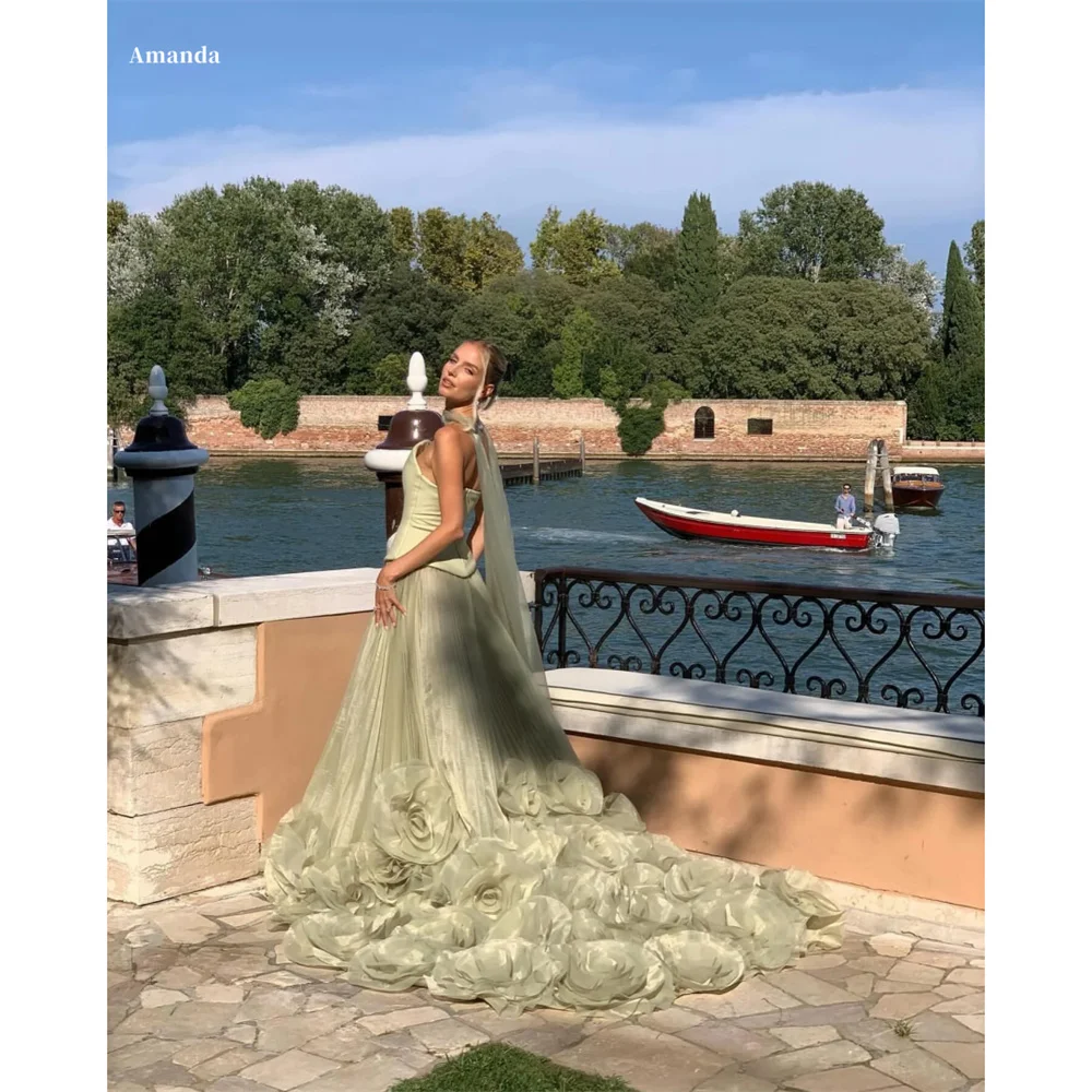 Amanda Elegant Strapless Long Train Party Dresses Detachable Shawl vestido de gala noche mujer Floor-Length Organza Dress Women