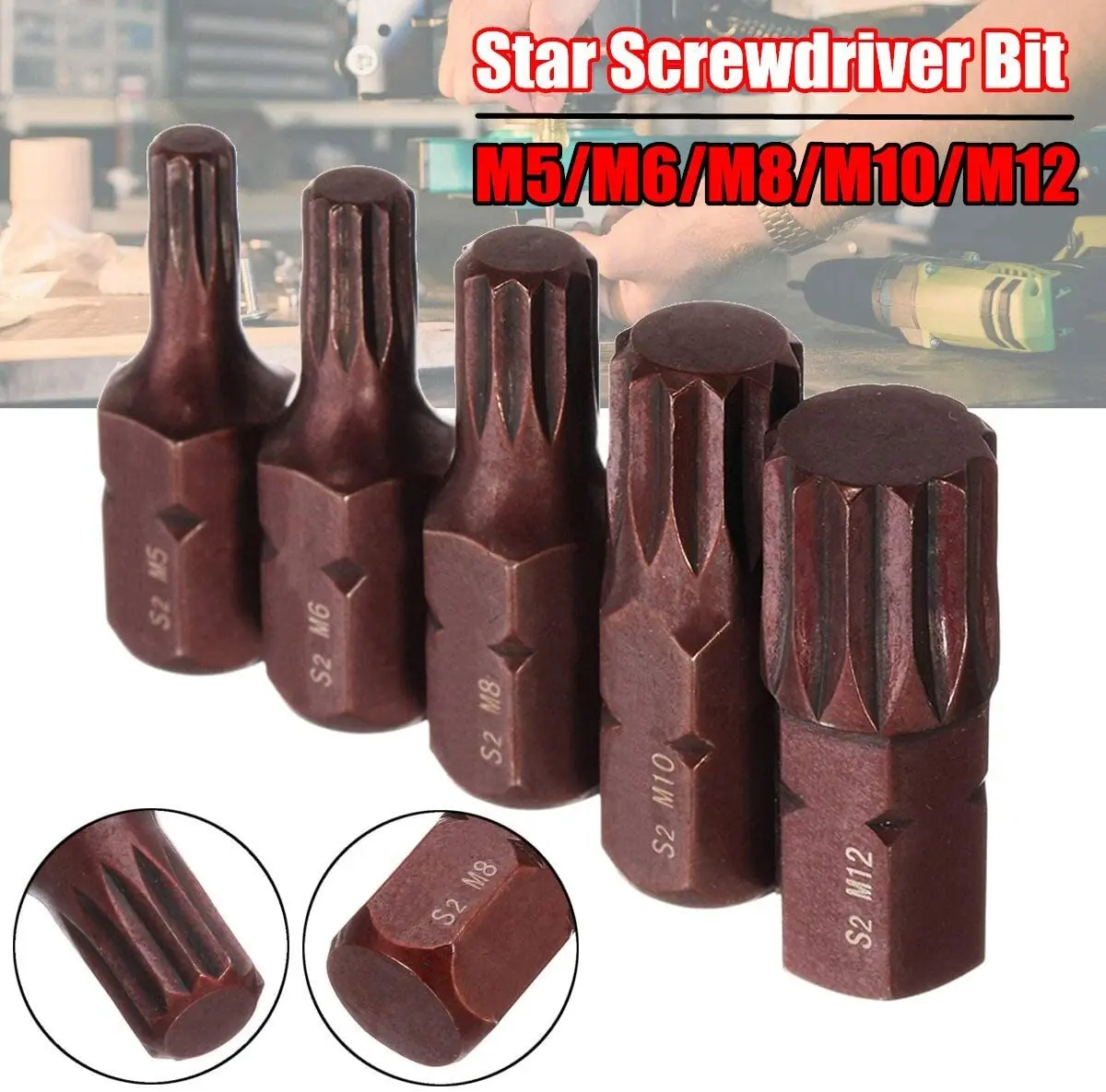 Screwdriver Bit 1Pc 30mm Star Head M5 M6 M8 M10 M12 10mm Hex Shank S2 Alloy Steel Magnetic 12 Point Spline Screw Driver Bit