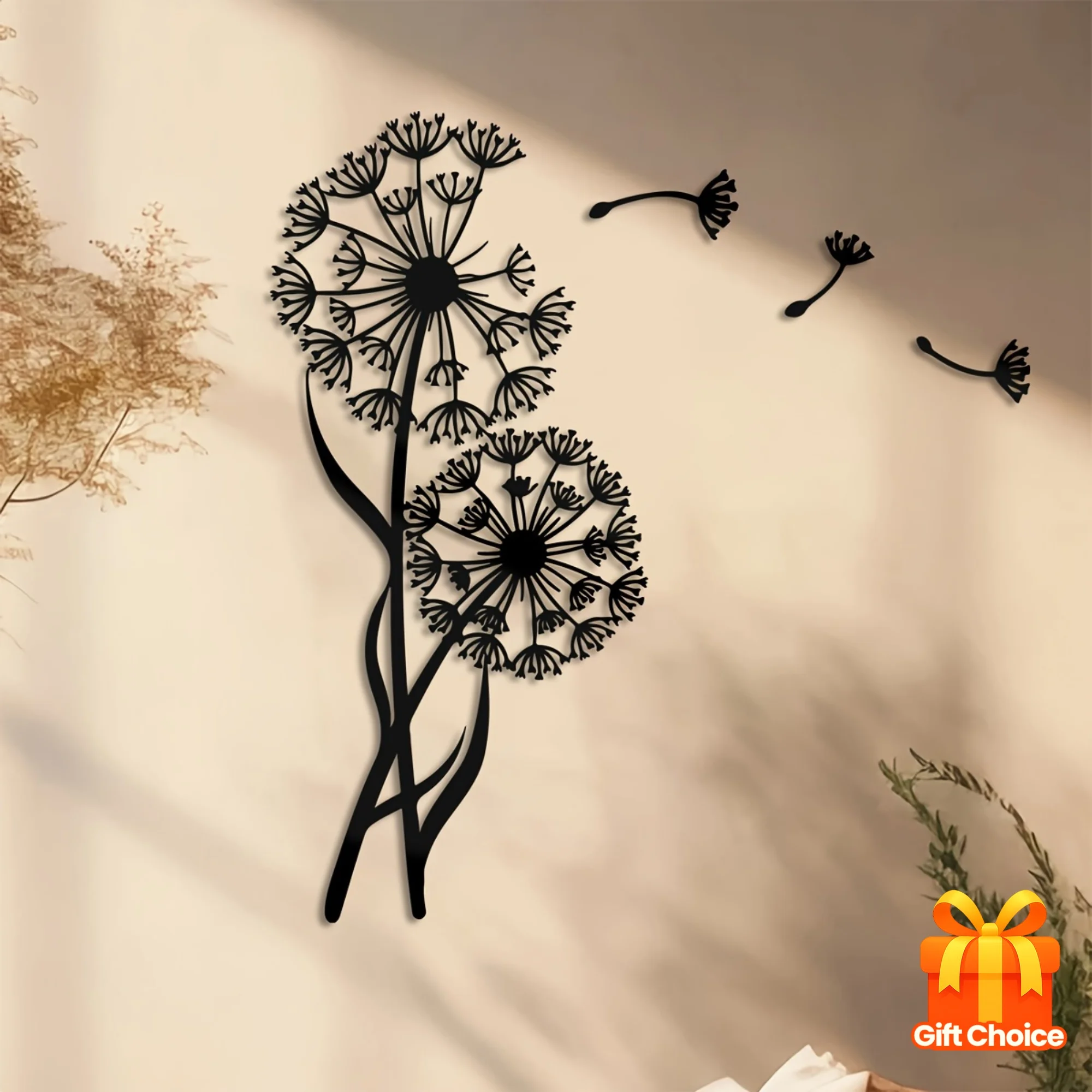 

4 шт. металлических настенных украшений в виде одуванчиков, дизайн с летающими семенами, креативное современное украшение для дома