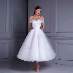 MANRAY Elegant Beautiful Sweet Off The Shoulder Gauze Short Wedding Dresses Princess Beaded A-line Pretty Gorgeous Dresses