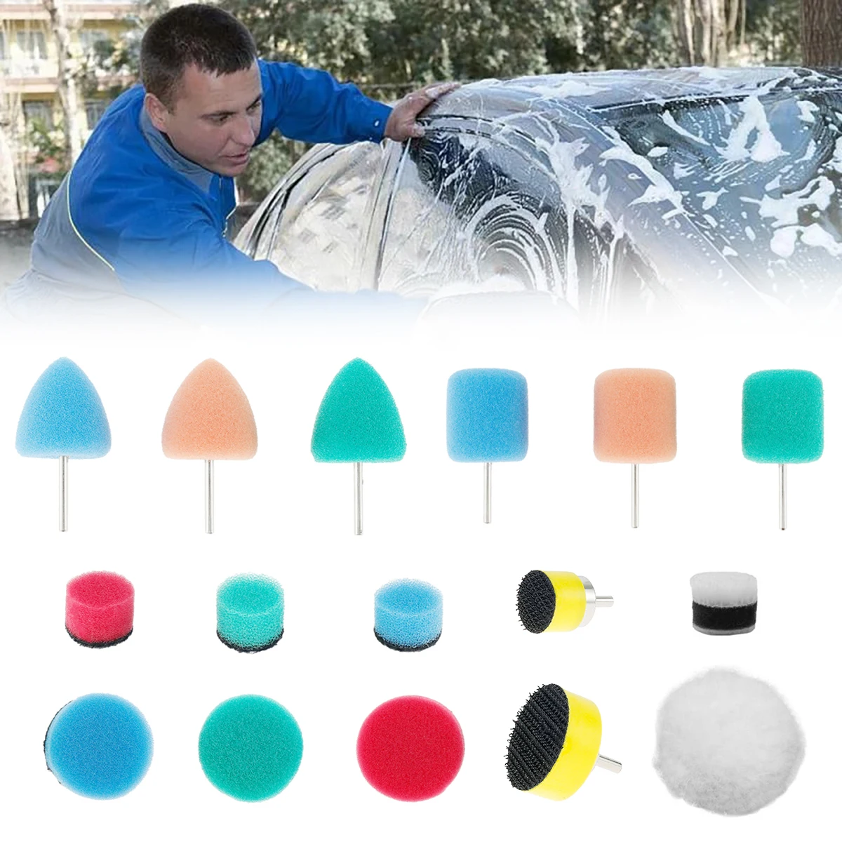 16Pcs Mini Buffing Pads Sponge Polishing Pads Detail Polisher Pads for Rotary Tools Cordless Electric Drill Mini Polisher Tool