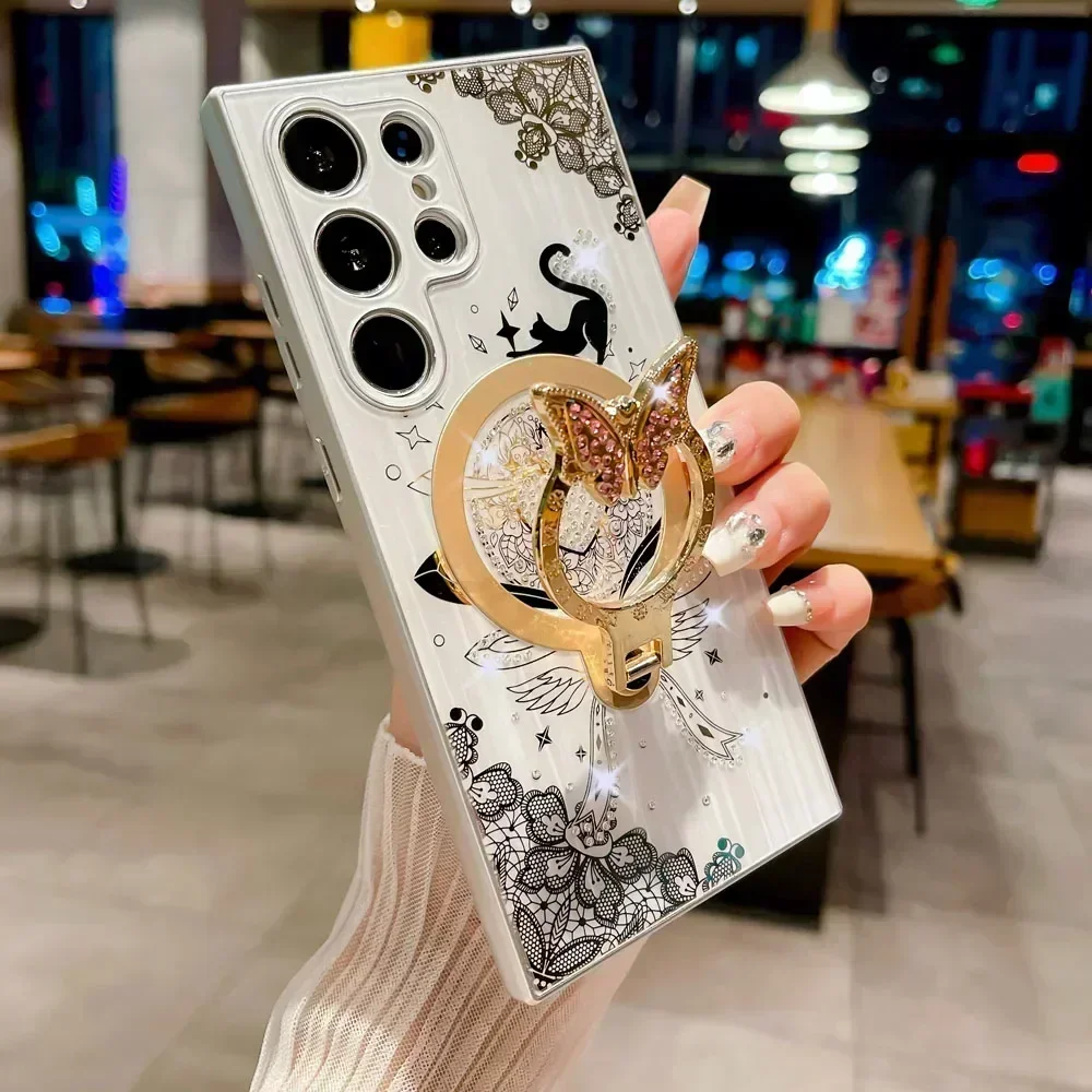 Магнитный чехол для телефона Samsung Galaxy S24 S23 Plus S22 Ultra Magsafe с кольцом-держателем для беспроводной зарядки