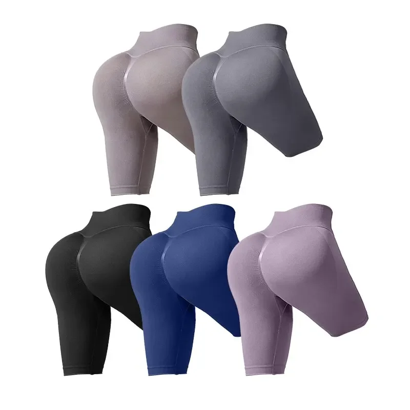 Calções esportivos sem costura cintura alta push up yoga leggings elasticidade ginásio correndo yoga shorts respirável feminino ciclismo curto