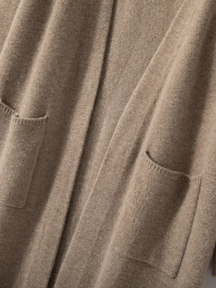 

Женский кардиган TLOML из 100% кашемира с карманами, длинный, осенне-зимний, мягкий, толстый, повседневный, свободный свитер, вязаная одежда высокого качества, топ