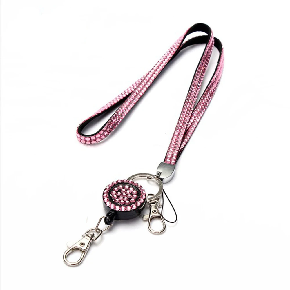 1Pc Rhinestone Lanyard Badge Reel Neck Straps Badge Holder Rope Work Card Lanyards Hang Rope Phone Anti-lost Strap Universal