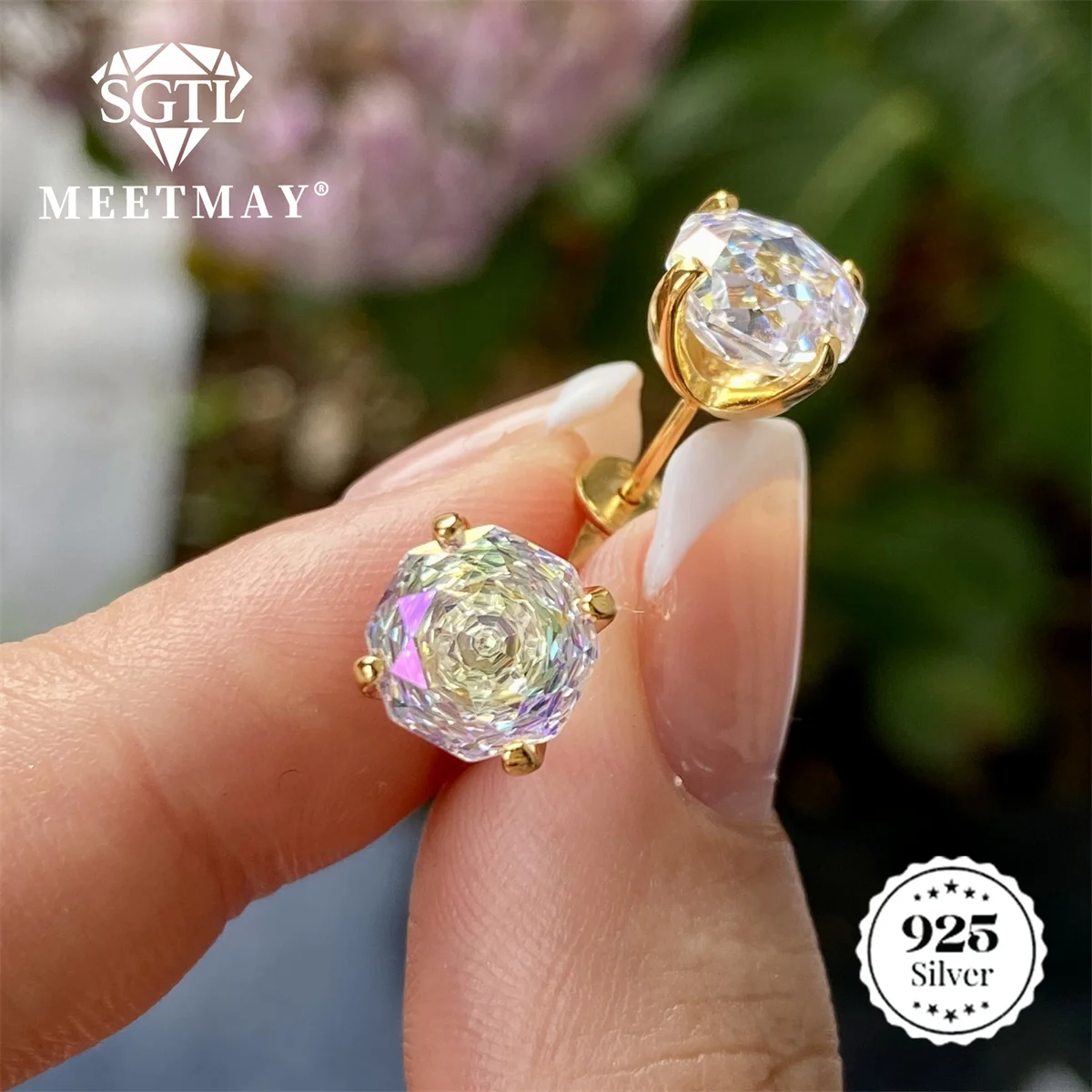 Bocarman Rose Cut Ohrstecker aus S925 Silber mit Paraiba Farbverlauf Zirkonia, Hypoallergener Glamouröser Schmuck für Sie – Detail 9