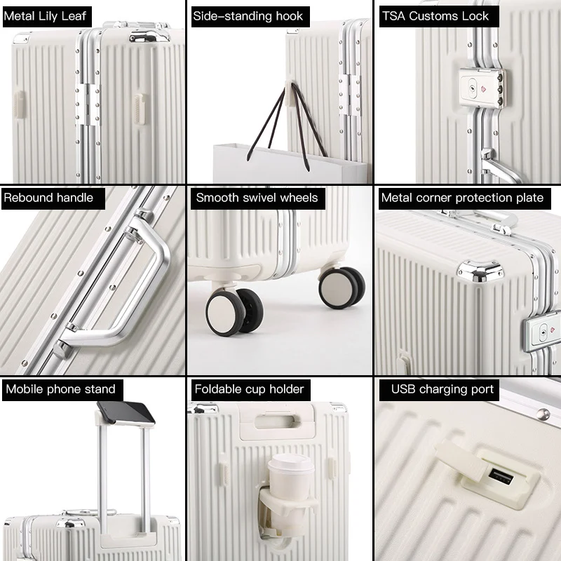 Bagagli con telaio in alluminio ispessito di grande capacità, valigia da viaggio con password ruota universale resistente da 26 pollici, studente da 24 pollici