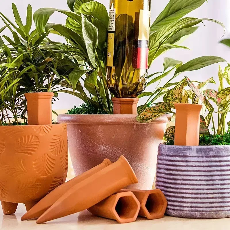 Plant Self-Watering Stakes-4 Pack Terracotta Automatic  Waterer Devices Auto-Water Irrigation System for Indoor/Outdoor Plants