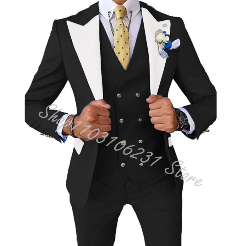Navy Blue Men's Suit Wedding Jacket Pants Vest 3-Piece Set Formal Party Fashion Best Men Tuxedos Blazer Trajes De Hombre