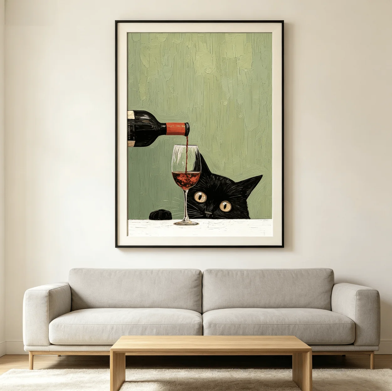 Curious Peeking Black Cat Wine Wall Art Canvas Prints Poster, Funny Wall Decor For Bar,Kitchen,Dining,Cafe Home Decoration