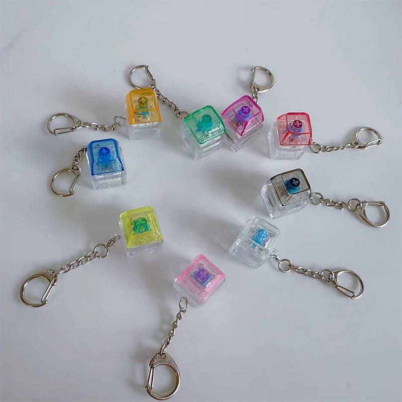 1Keys Color Clear LED Mechanical Keyboard Keychain Toy Stress Relief DIY Button Finger Keyboard Caps Toy Key Switch Shaft Tester