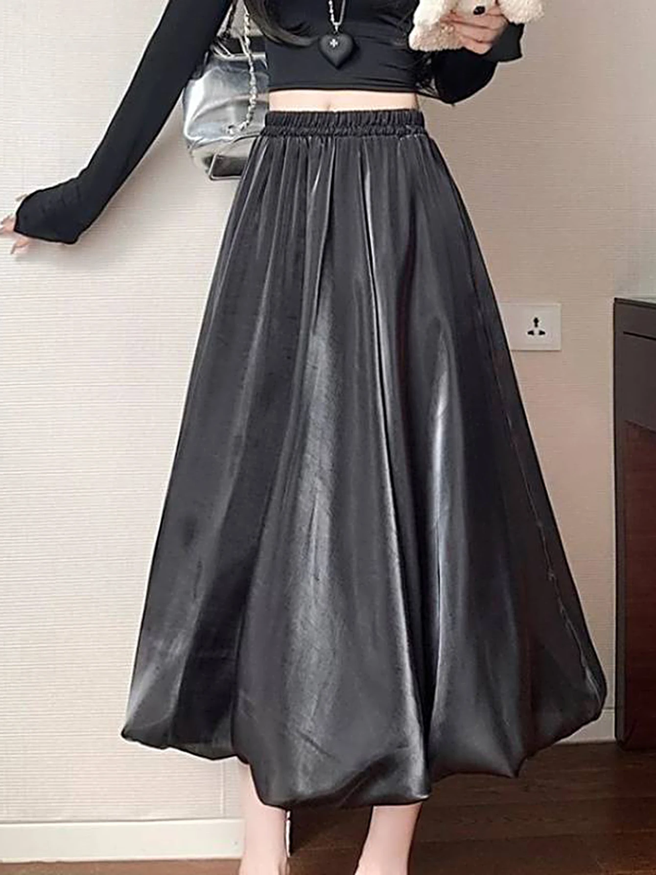 

Women's Casual Daily Skirt Plain Elastic Waist A-Line Draped Midi Puffy Summer Autumn Vacation Skirts