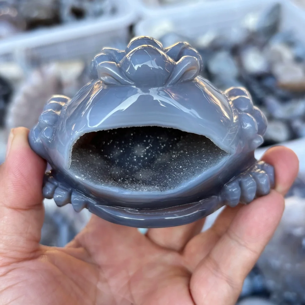 Natural Agate Geode Hand Carved Crab Figurine Quartz Crystal Animal Statue Reiki Healing Home Feng Shui Decor Gift