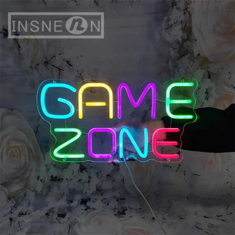 

Game Zone Neon Lights Gaming Room Wall Decor for Bedroom Party Man Cave USB Power with Hanging Line Neon Signs Gamer Neons Signs