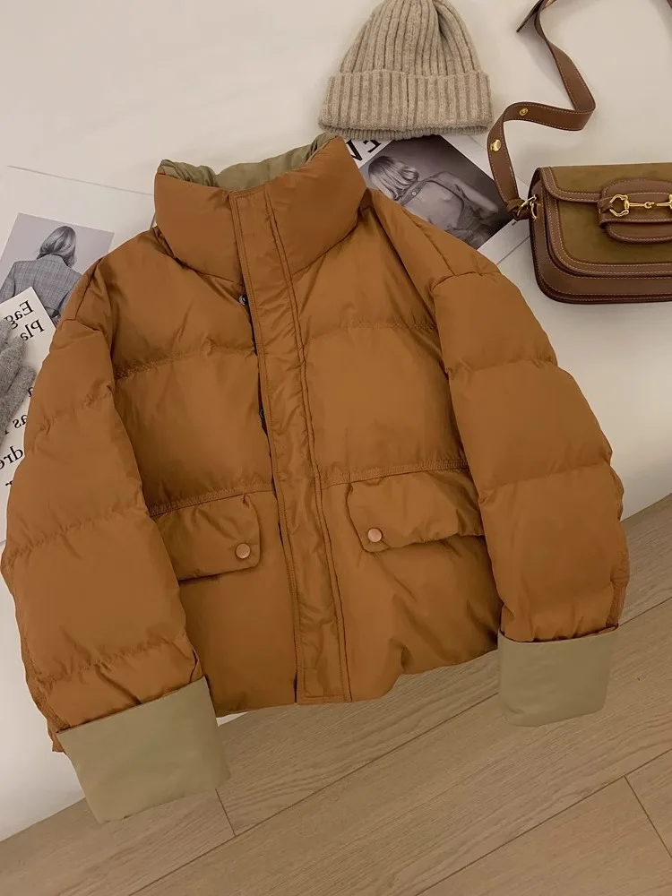 Cappotto coreano Sle Loose Fit in cotone Jaet da donna Autunno Inverno Semplice Faionable ket Cappotto con colletto a maniche colorate decorate