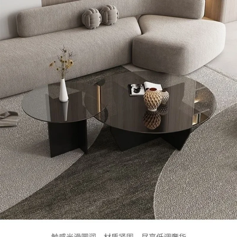 

Italian Coffee Table Solid Wood Light Luxury 3c Modern Tempered Glass Living Room Household Simple Small Apartment Round Tables