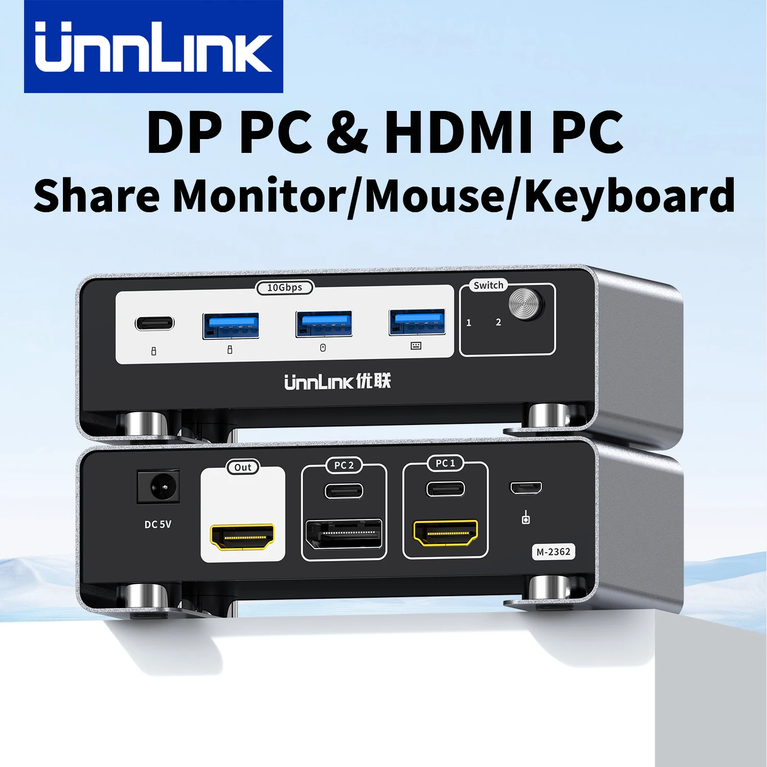 Unnlink HDMI DP to HDMI KVM Switch 8K60Hz, 4K60Hz, HDMI & DisplayPort PC Share Monitor/Mouse/Keyboard, 2 Computer 1 Monitor KVM