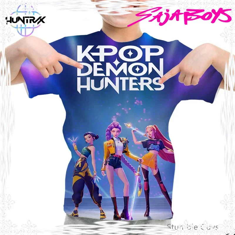 

Casual Fashion Anime Clothes Kids Kpop Demon Hunters 3D Cartton Short Sleeve Summer Boys Girls T-Shirt