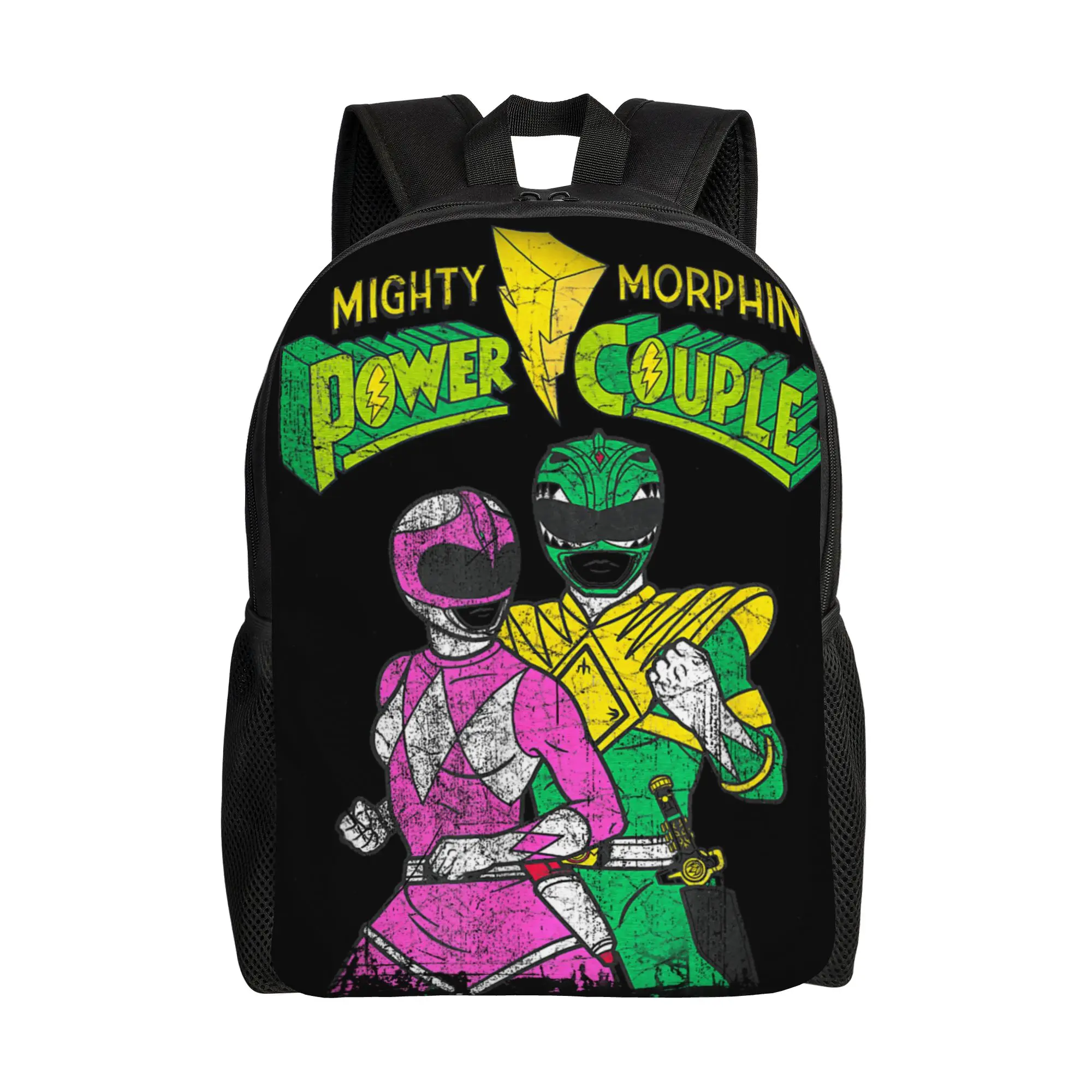 Mochilas Bandai Power Rangers Mighty Morphin Power Couple Rangers, Mochila Distressed Daypack, Mochila Retro Lavable para el Trabajo