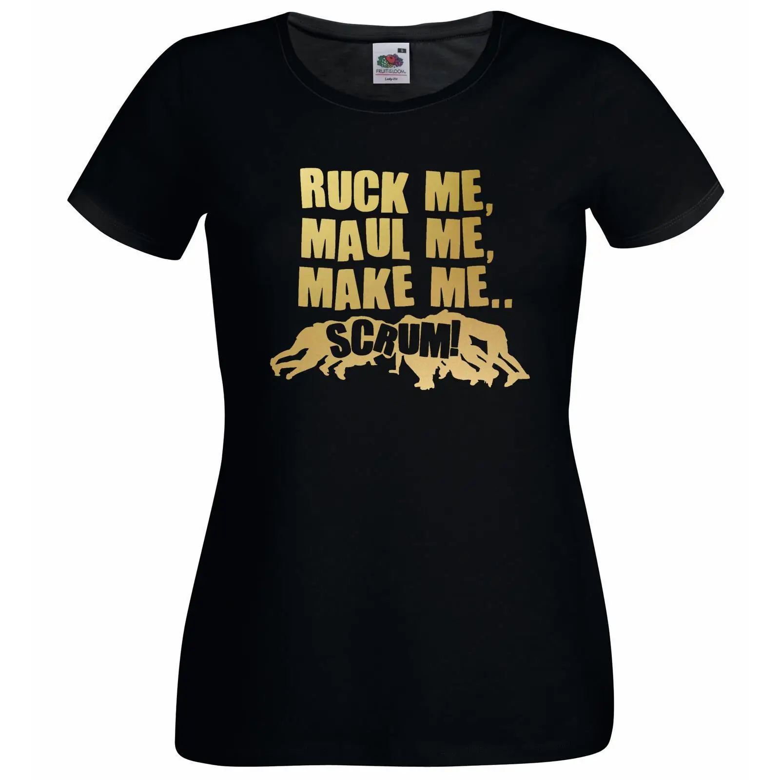 T-shirt noir pour femme Make Me Scrum Rugby Restart Sports Quote Lady Fit