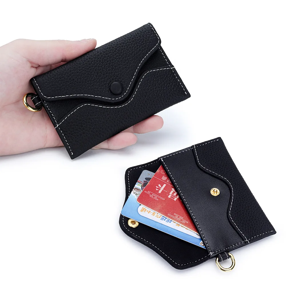 Luxury Genuine Leather Card Holder Fashion Mini Short Envelope Women Wallet Korean Japan Money Bag Credit Card Case Lady Purse