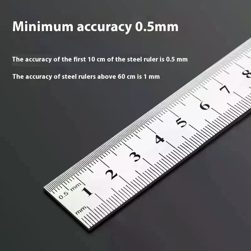 1Pcs 15/20/30/40/50/60/100cm Stainless Steel Metal Straight Ruler For Home School Precision Measuring Tool Drawing Tool Supplies