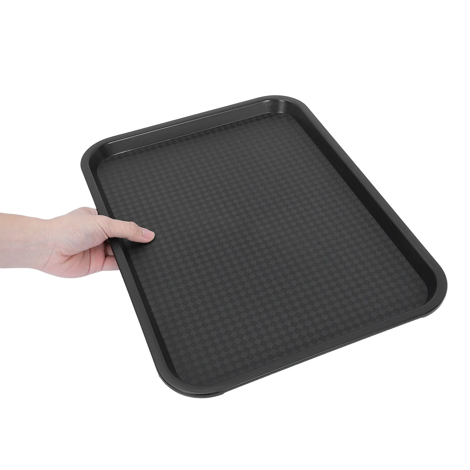 3Pcs Black Rectangular Plastic Food Serving Trays 16.3x12 Inch for Restaurant Cafeteria Fast Food Dessert Party Use Reusable