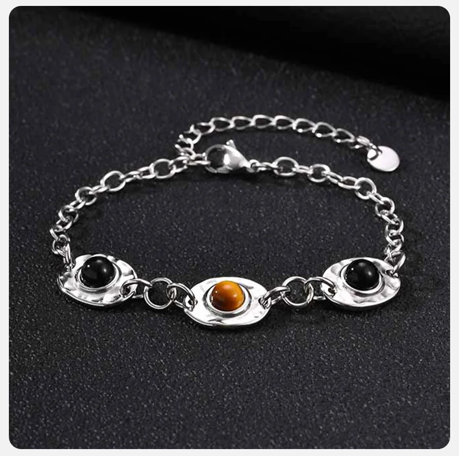 Vnox Natürliches Tigerauge-Obsidian-Armband, Edelstahl Verstellbare Kette Handgelenk-Schmuck Geschenk für Frauen Männer Tägliches Tragen – Detail 5