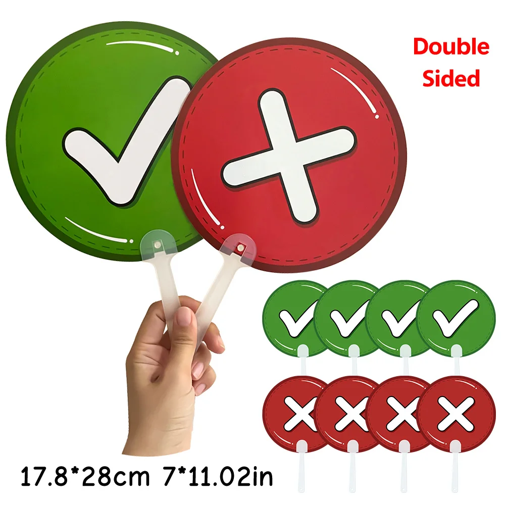 Double-Sided Correct & Wrong Handheld Signs Paddle for Classroom Activity Competition Scoring Voting Paddles Teaching Aids