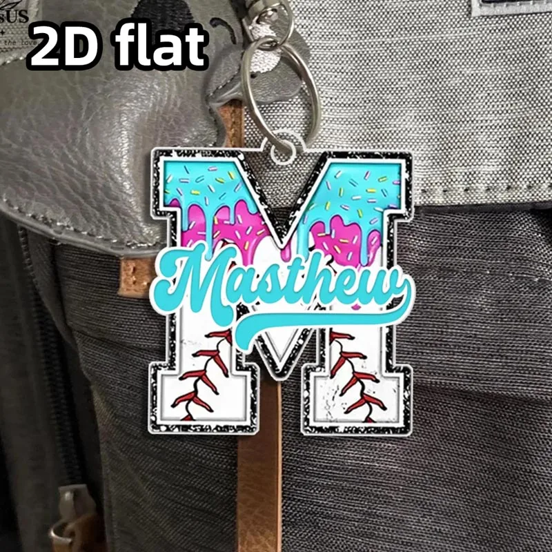 Customized text personalized ice cream drips bag nameplate, customized name baseball keychain, sports team nameplate
