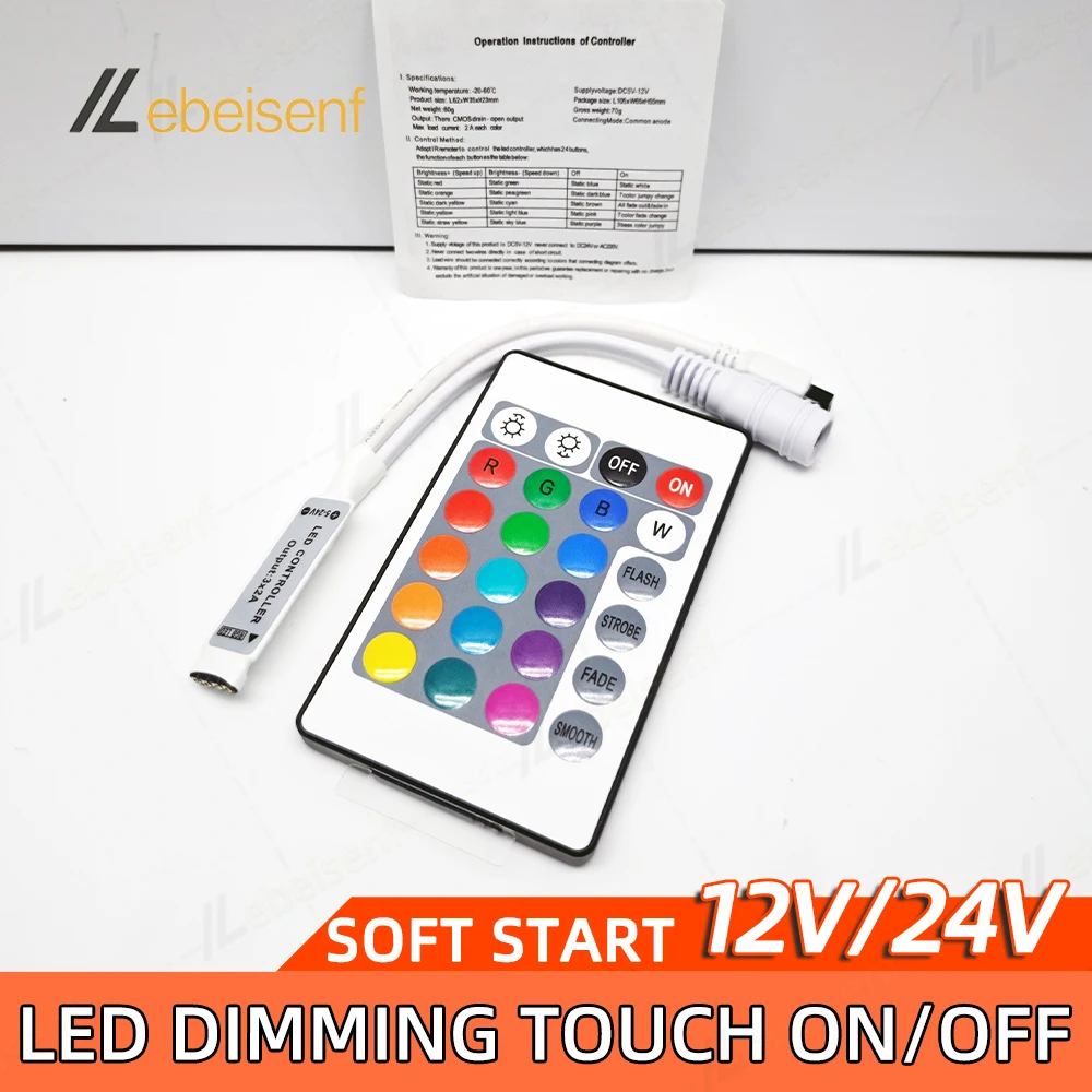 IR 24-Key RGB LED Controller DC 5V 12V 24V 6A IR Remote Control Mini LED Dimmer for 5050 3528 2835 RGB LED Strip Neon Lights