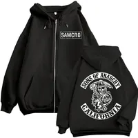 Sudadera con capucha y cremallera con estampado de doble cara de Sons of Anarchy para hombre y mujer, sudadera gótica Vintage con cremallera, jerséis informales de gran tamaño a la moda