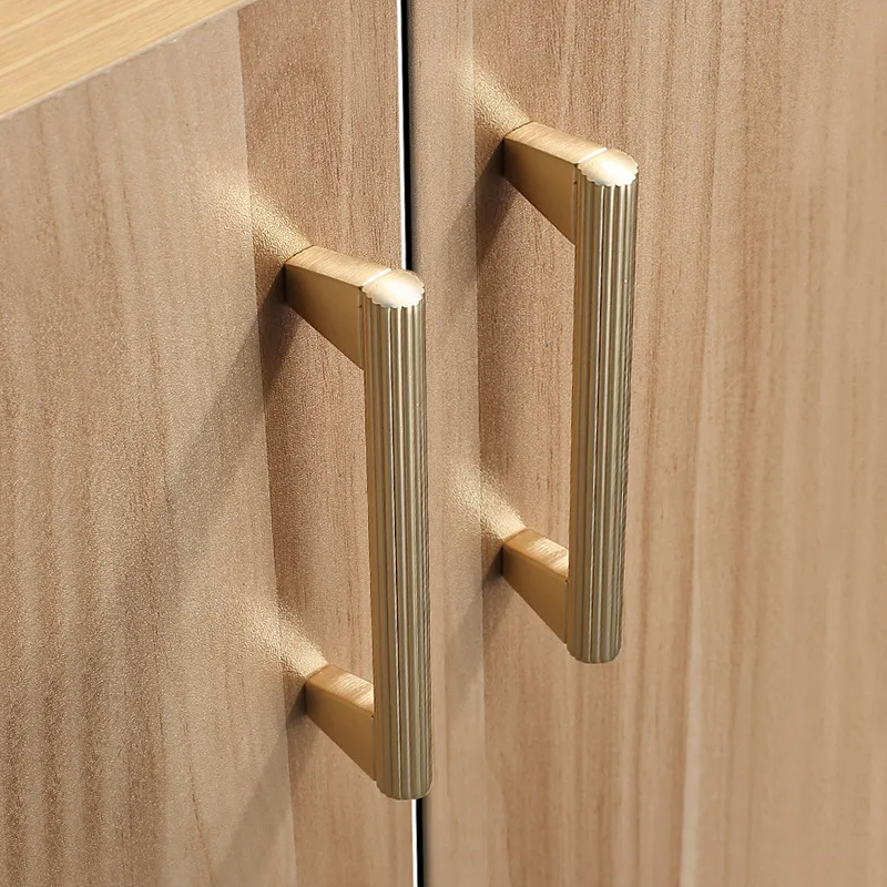 Zinc Alloy Linear Textured Cabinet Handles Drawer Wardrobe Pull Bar Modern Furniture Knobs Gold Modern Door Pulls