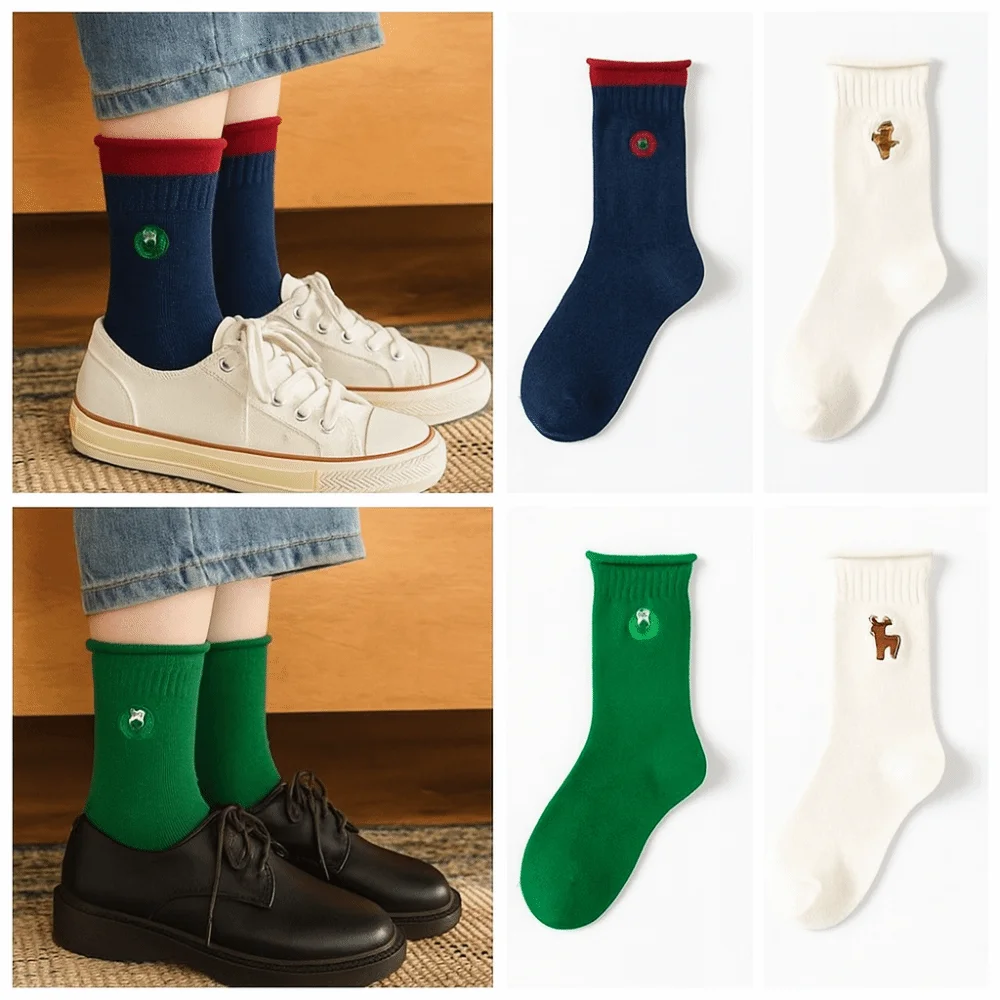 Sepasang/Kotak Kaus Kaki Natal Desain Lucu Hangat Nyaman Setengah Betis Kaus Kaki Musim Dingin Kartun Meriah Hadiah Natal