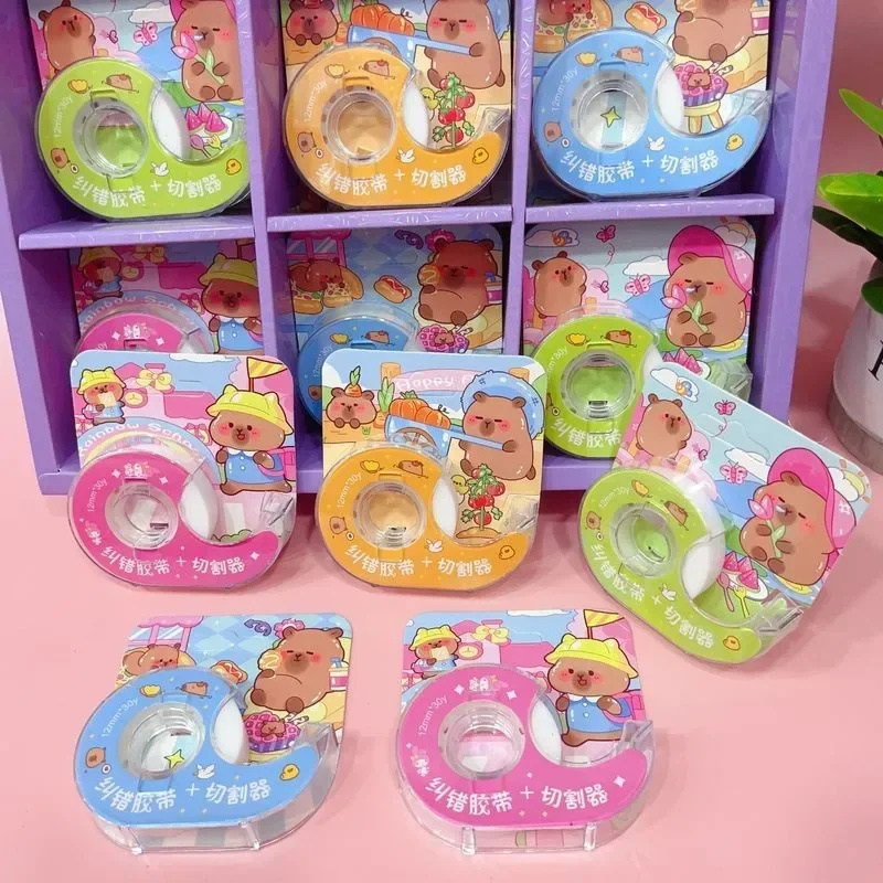 New 4Pcs/Lot Capybara Writable Clear Adhesive with Tape Cutting Tool Writable Invisible Correction Protable Tape Dispenser