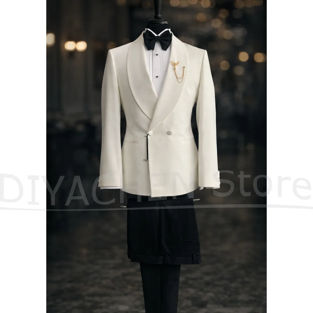

Fashion Men Shawl Lapel Suit 2 Piece Double Breasted Blazer and Pants Formal Wedding Groom Prom Banquet Dinner Party Tuxedo