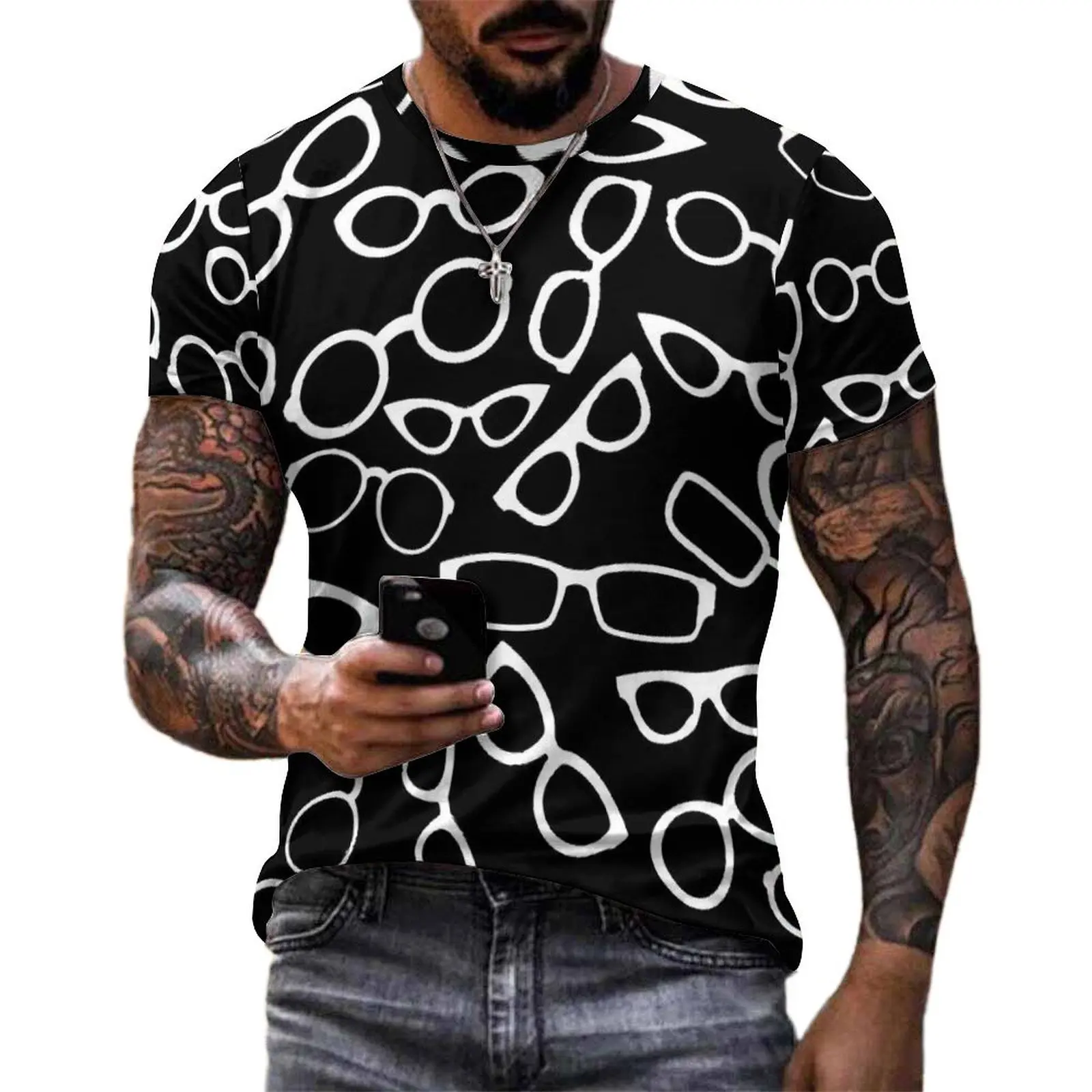 Glasses T-Shirt For Mens Various Shaped Eyeglasses Graphic O Neck T-Shirts Summer Hip Hop Clothing Street Style Plus Size Tees