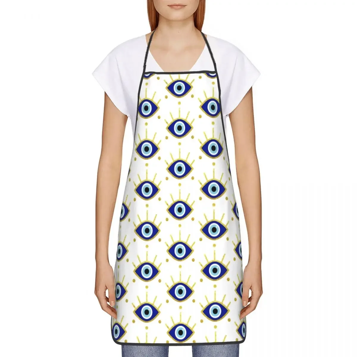 Custom Bib Mediterranean Evil Eye Aprons Men Women Unisex Adult Chef Cooking Kitchen Turkish Nazar Tablier Cuisine Gardening