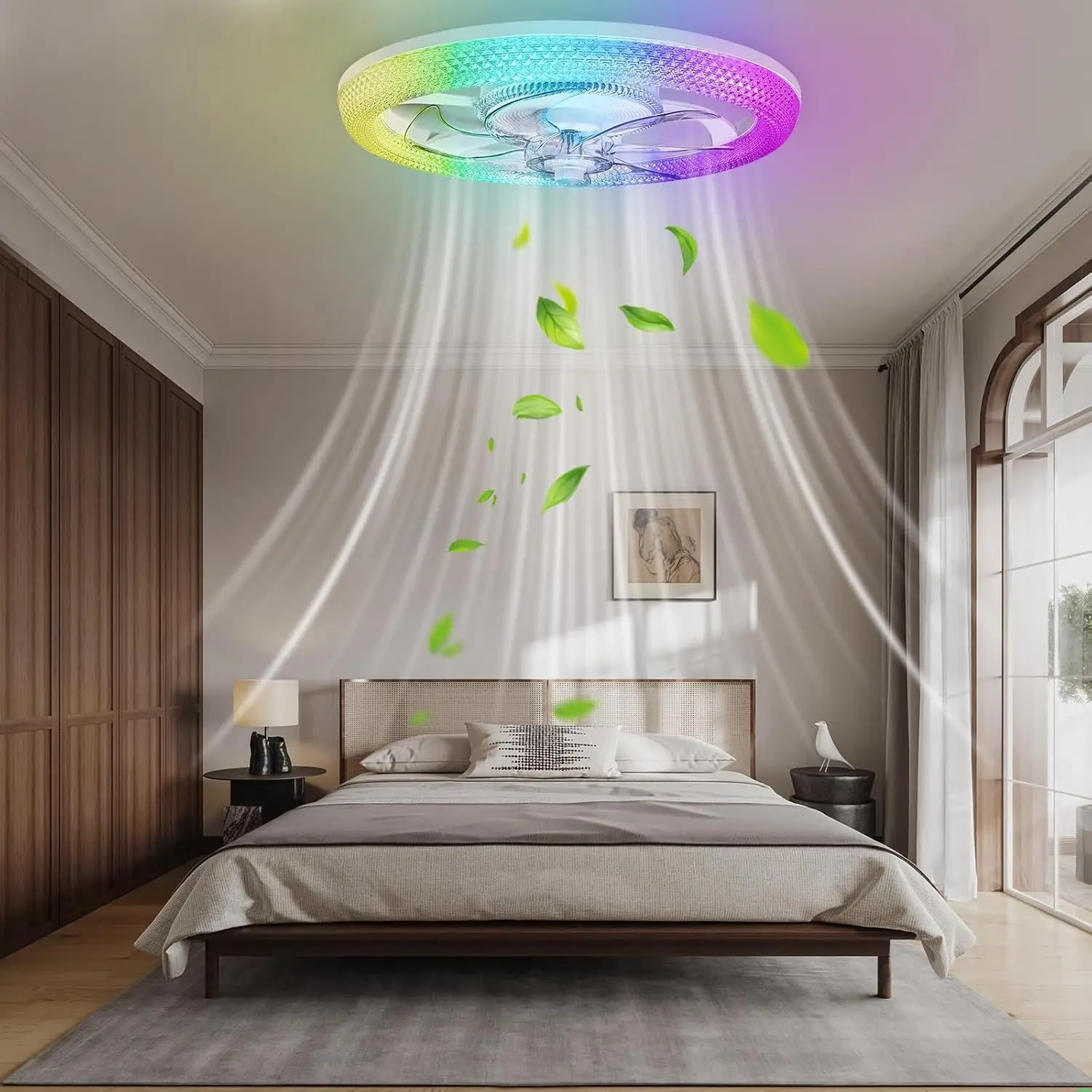 Ventilador de techo LED moderno 42W 48CM con luz inteligente Bluetooth 220V 110V ventilador de techo con Control remoto para baño dormitorio para uso doméstico