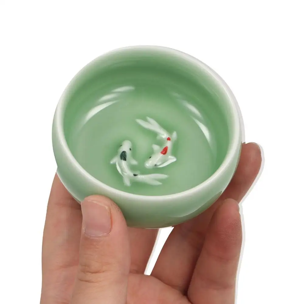 Crackle Golden Fish Celadon Porcelain Teacups Kungfu delicate Longquan Tea Cup Bowl serviceable 60ml Chinese tea cup Tea Making