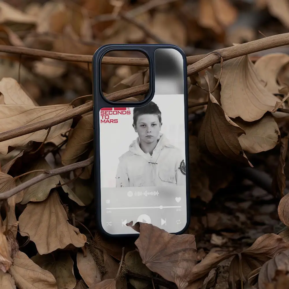 

Phone Case For IPhone 17 16 15 14 13 12 Pro Max Plus Black Frame Acrylic Carbon Fiber Hard Shell T-Thiry Secounds To Mars