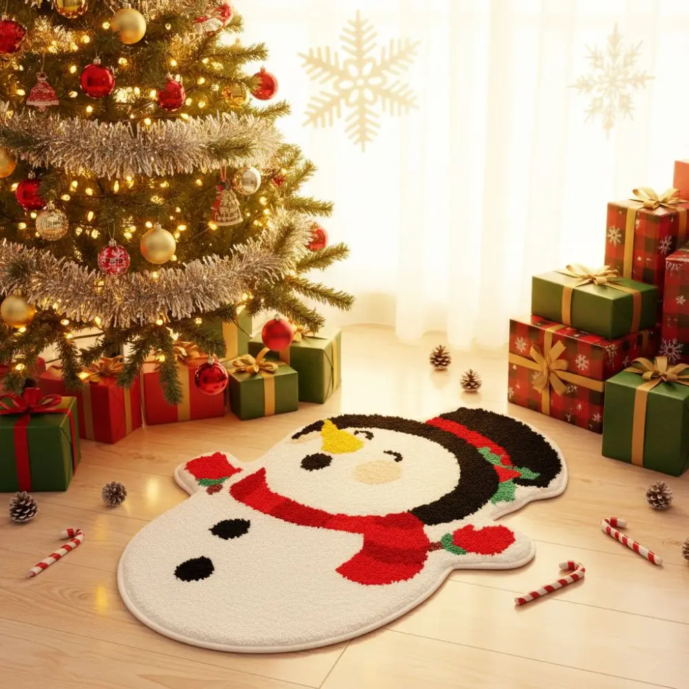 Cartoon Christmas Carpet Imitation Cashmere Xmas Tree Shape Bed Side Carpets Non-Slip Backing Soft Bedroom Rug