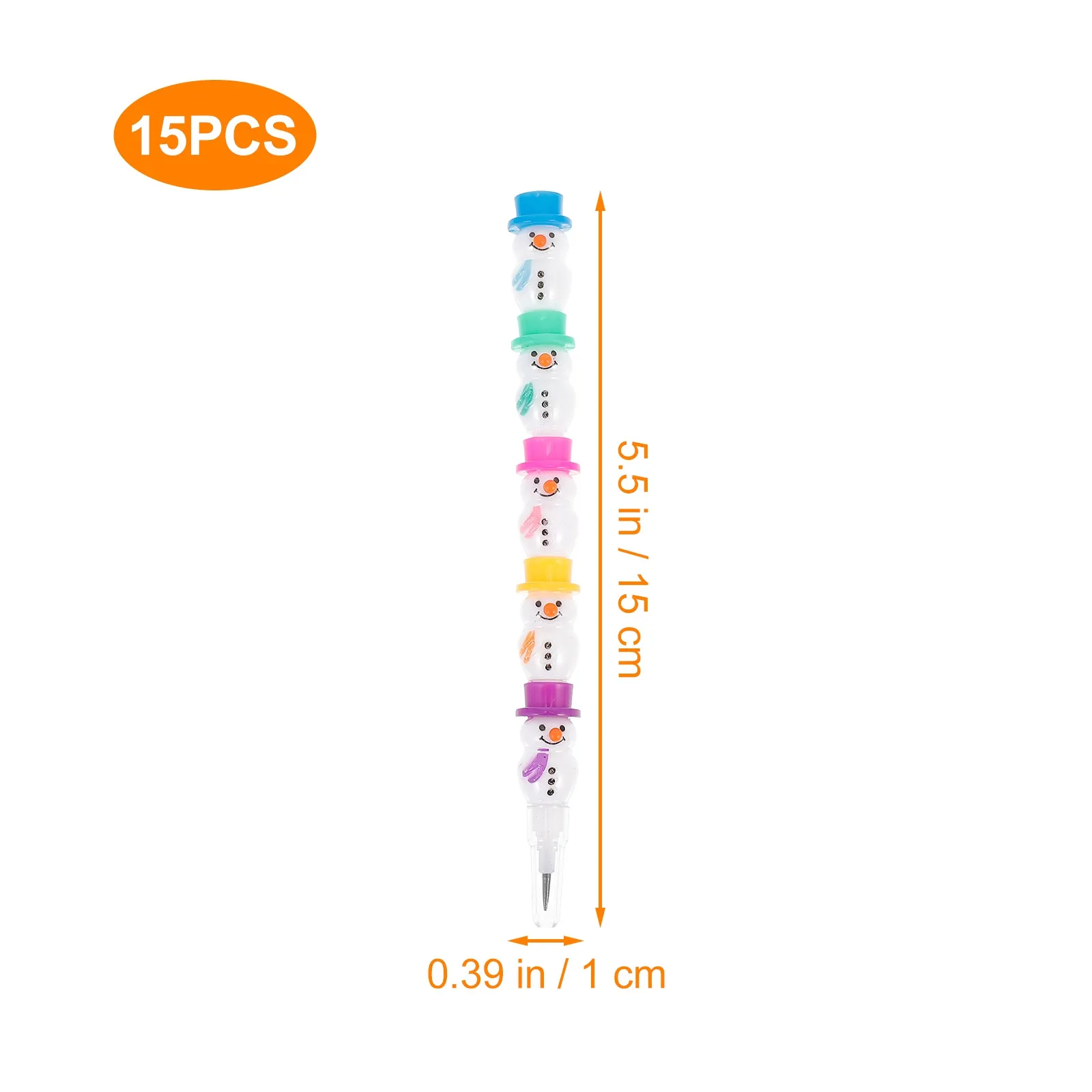 15Pcs Colorful Stackable Pencils Snowman Theme Blue Green Purple Orange Dark Purple Caps Adjustable Length Comfort Grip School